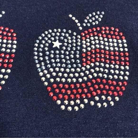 Vintage Jerzees Red Silver Blue Stud Apple Navy Cropped T Shirt Womens Size XL - Picture 6 of 14